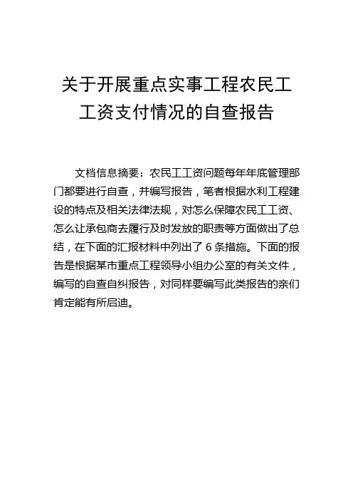 重点实事工程农民工工资支付情况自查报告