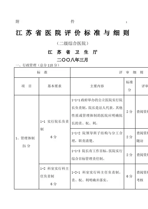 江苏省二级综合医院评价标准与细则