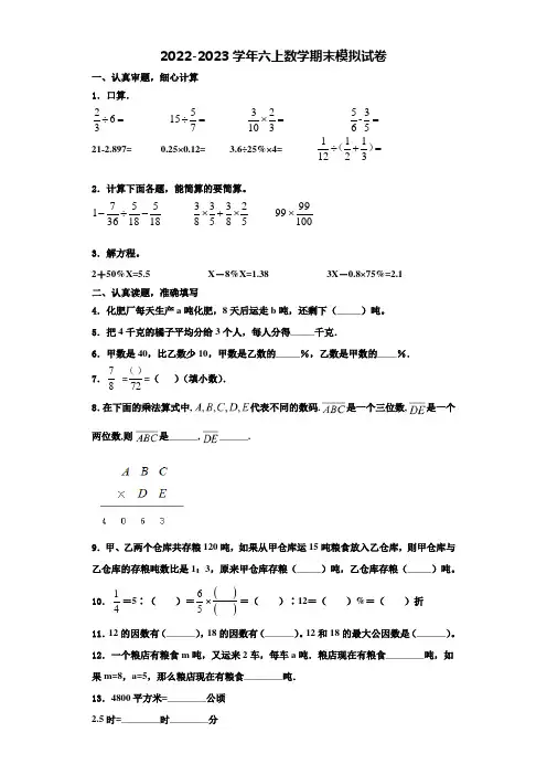 2023届河北省邯郸市大名县北峰乡卓越学校数学六年级第一学期期末学业质量监测试题含解析
