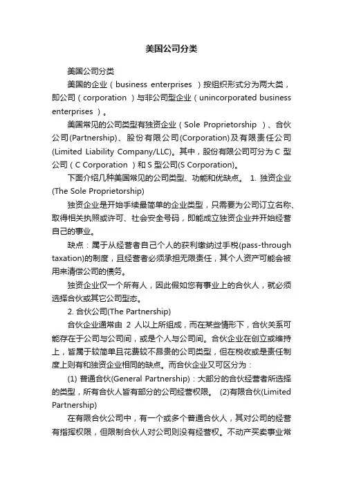 美国公司分类