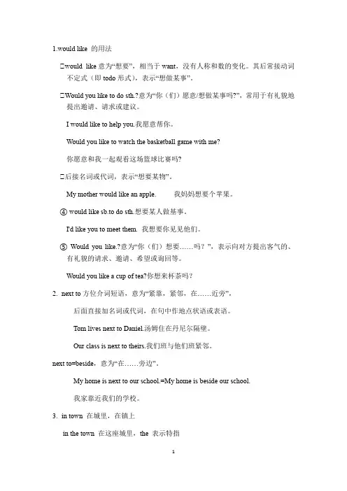 牛津译林版英语七年级下册7B Unit1知识点归纳
