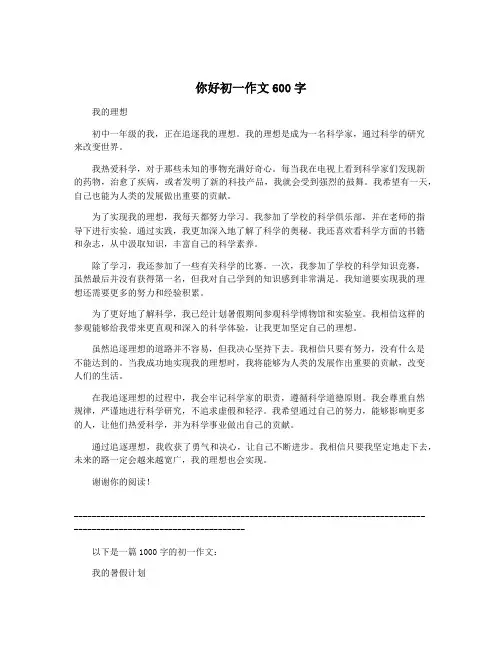你好初一作文600字