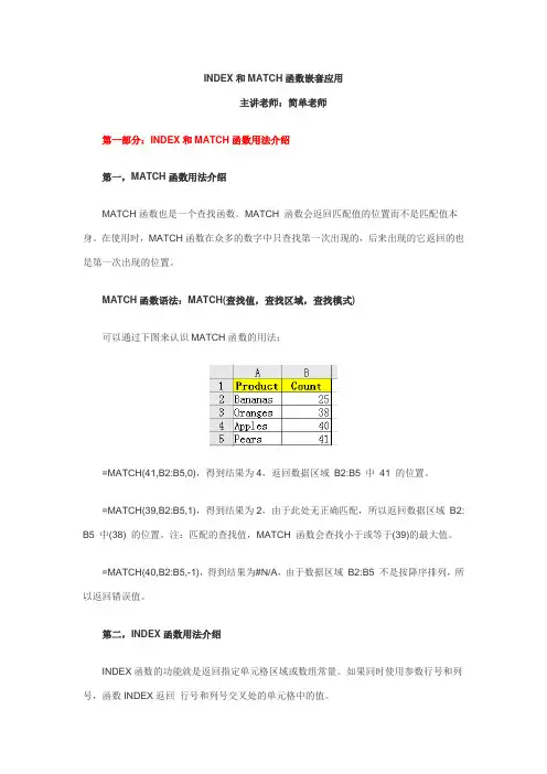 excel 中INDEX和MATCH函数嵌套应用