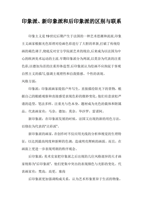 印象派、新印象派和后印象派的区别与联系