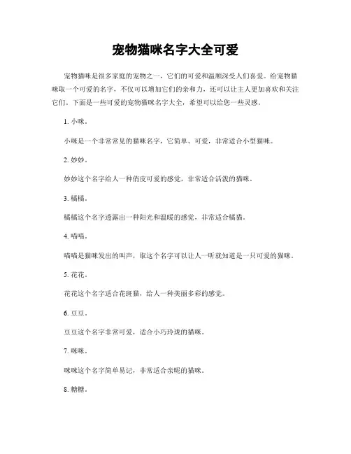 宠物猫咪名字大全可爱