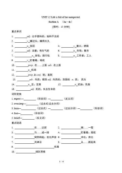 人教版九年级全册英语第十二单元Unit12《单词+短语+句子》默写专项练习(含答案)