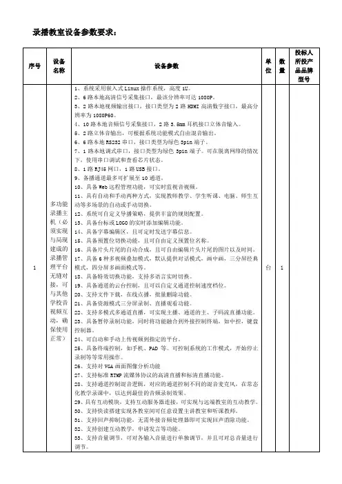录播教室设备参数要求