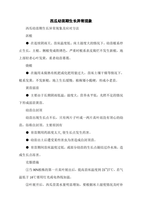 西瓜幼苗期生长异常现象