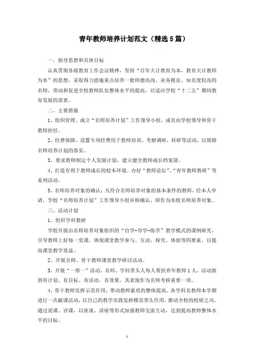 青年教师培养计划范文(5篇)(最新)