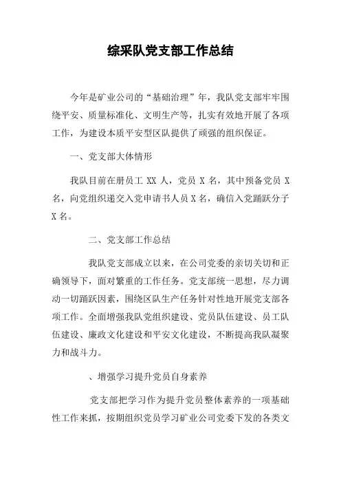 综采队党支部工作总结