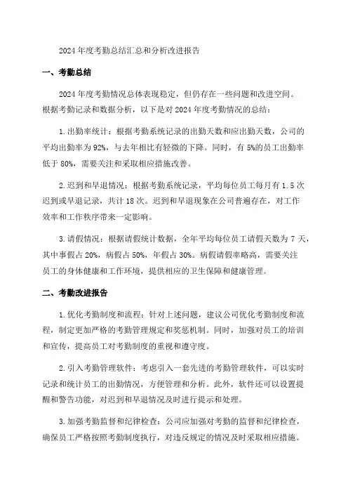 2024年度考勤总结汇总和分析改进报告推荐文档