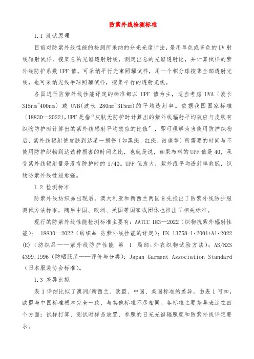 防紫外线检测标准