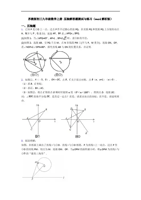 苏教版初三九年级数学上册 压轴解答题测试与练习(word解析版)