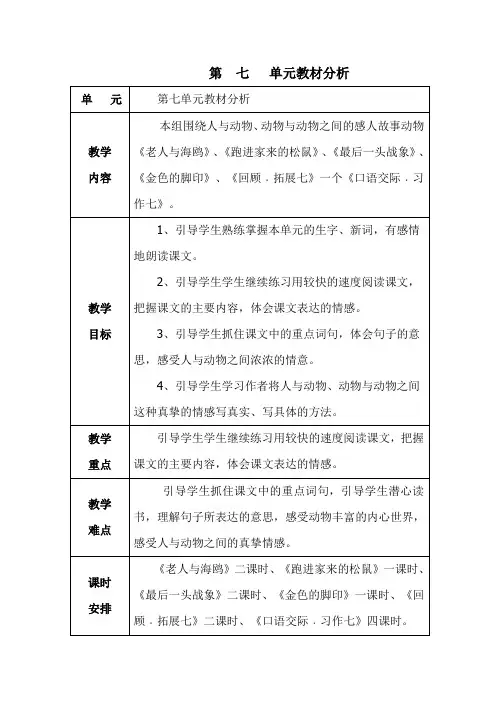 第六年级上册语文第七单元教学设计教案【精品】人教版