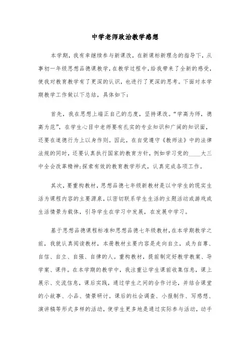 中学老师政治教学感想(六篇)