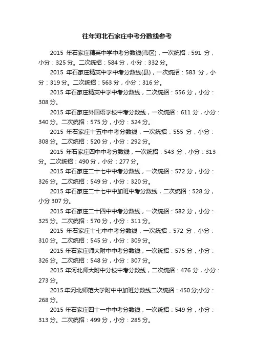 往年河北石家庄中考分数线参考