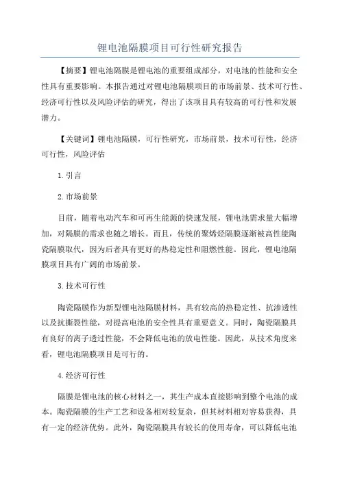 锂电池隔膜项目可行性研究报告