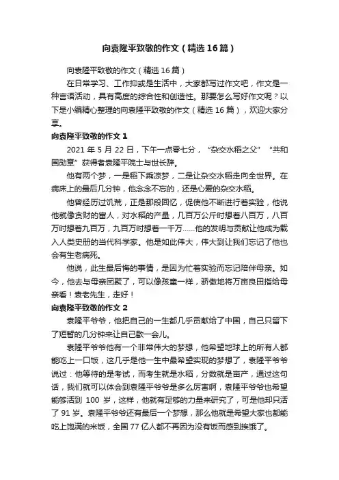 向袁隆平致敬的作文（精选16篇）