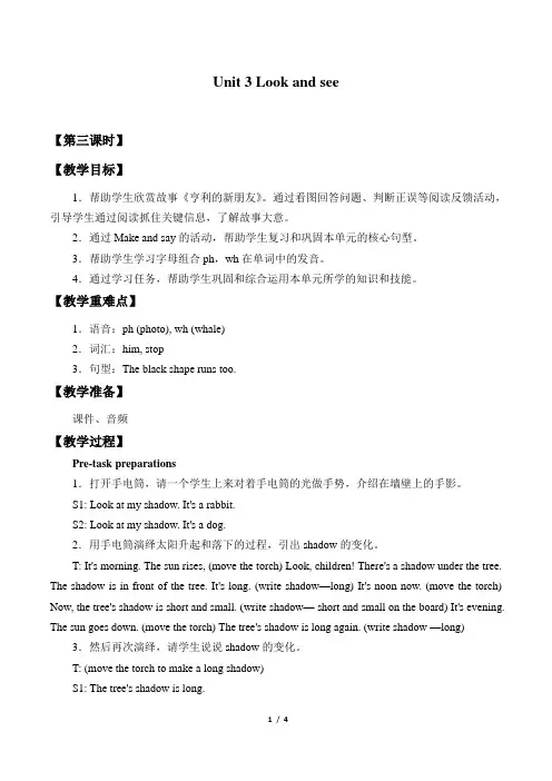 沪教版三年级起点四年级英语下册教案Unit 3  Look and see_教案3