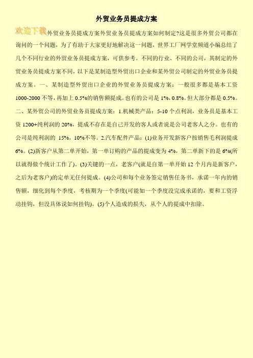 外贸业务员提成方案