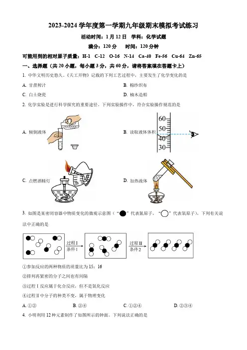 湖北省武汉市光谷实验中学2023—-2024学年元调模拟九年级理化试题(原卷版)