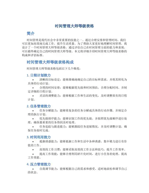 时间管理大师等级表格