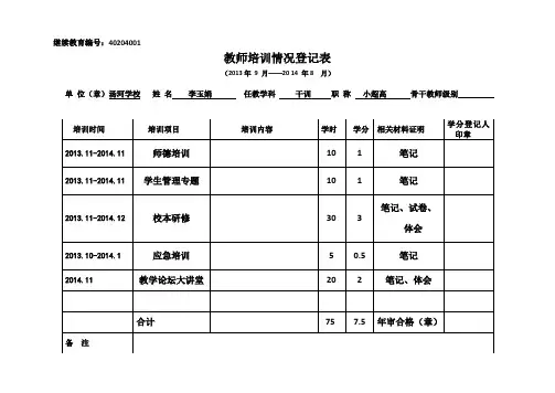 教师培训情况登记表13-14