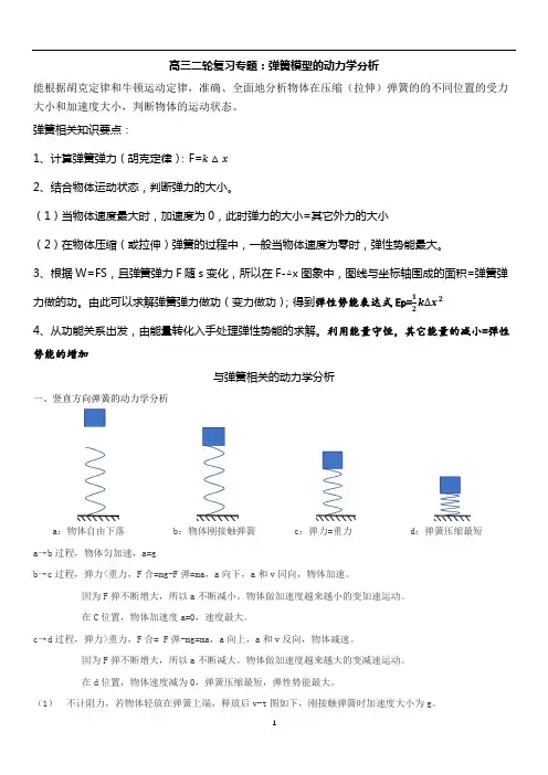 高三二轮复习专题：弹簧模型的动力学分析(有答案解析)