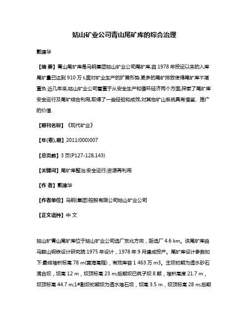 姑山矿业公司青山尾矿库的综合治理