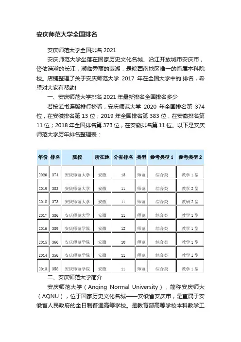 安庆师范大学全国排名