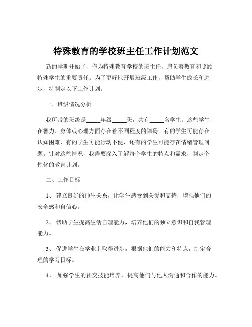 特殊教育的学校班主任工作计划范文