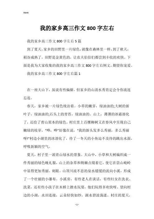 我的家乡高三作文800字左右
