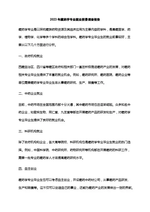 2023年藏药学专业就业前景调查报告
