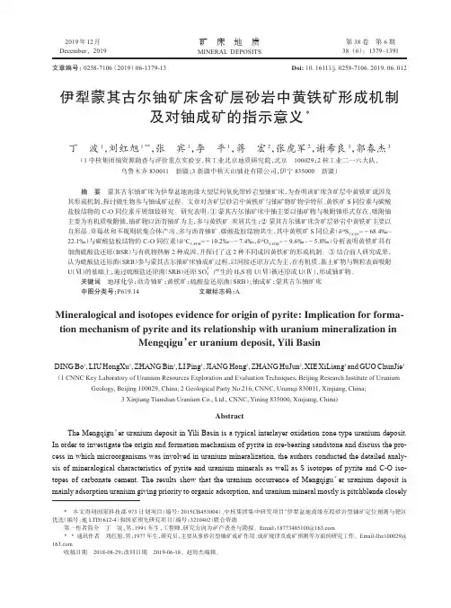 伊犁蒙其古尔铀矿床含矿层砂岩中黄铁矿形成机制及对铀成矿的指示意义