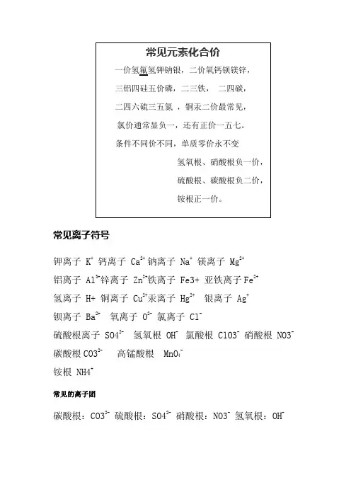 常见元素化合价