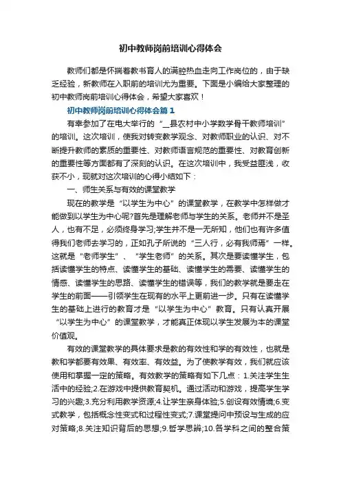 初中教师岗前培训心得体会