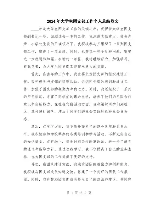 2024年大学生团支部工作个人总结范文