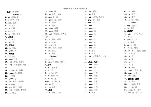 外研版七年级上册单词默写表