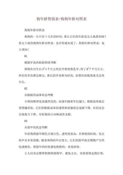狗年龄智商表-狗狗年龄对照表