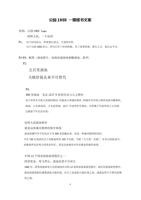 公园1903 一期楼书文案