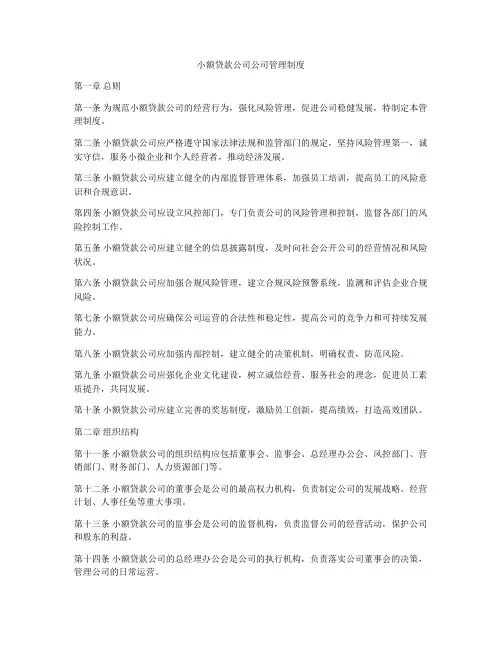 小额贷款公司公司管理制度