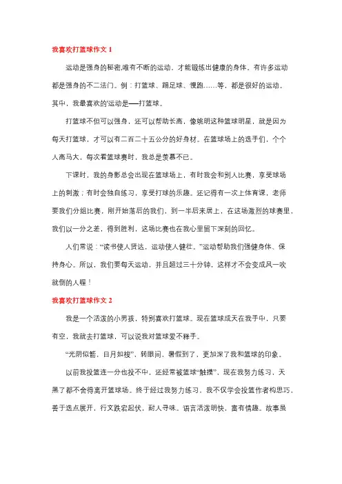 描写我喜欢打篮球的作文