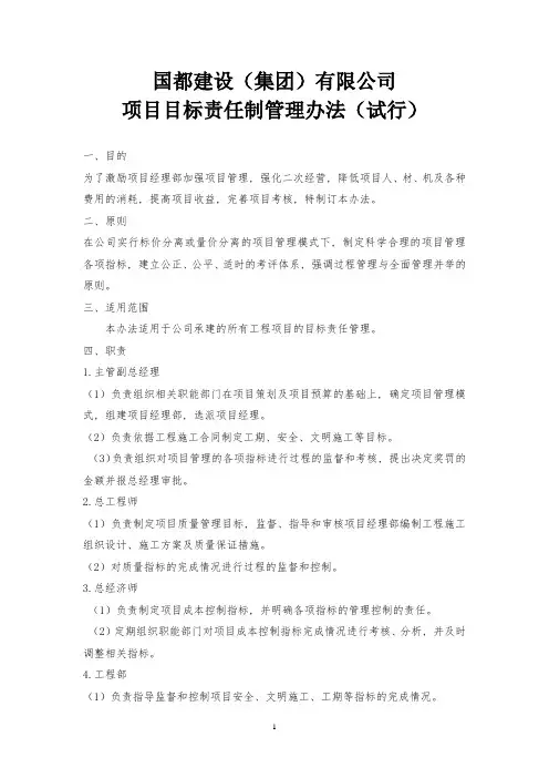 项目目标责任制管理办法(试)