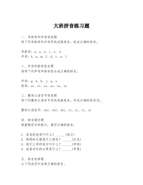 大班拼音练习题
