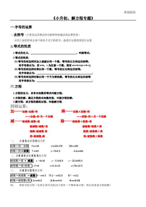 《小升初解方程专项练习》
