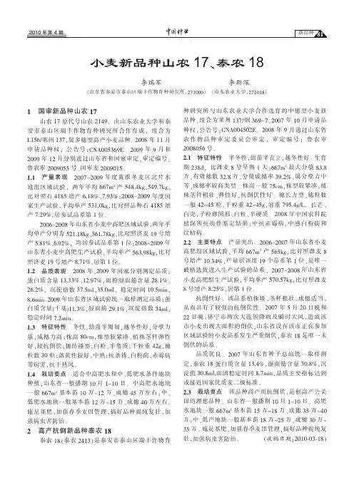 小麦新品种山农17、泰农18