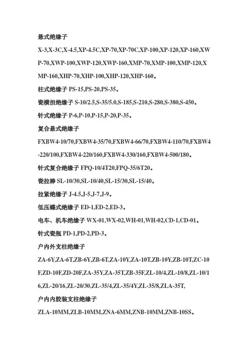 各种绝缘子型号