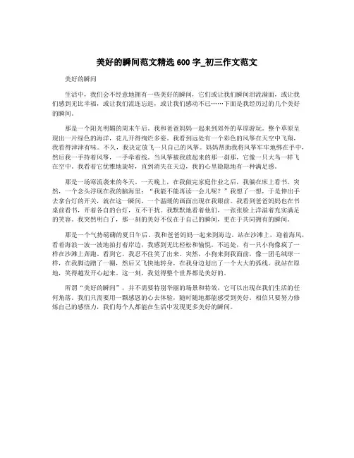 美好的瞬间范文精选600字_初三作文范文