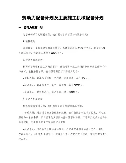 劳动力配备计划及主要施工机械配备计划