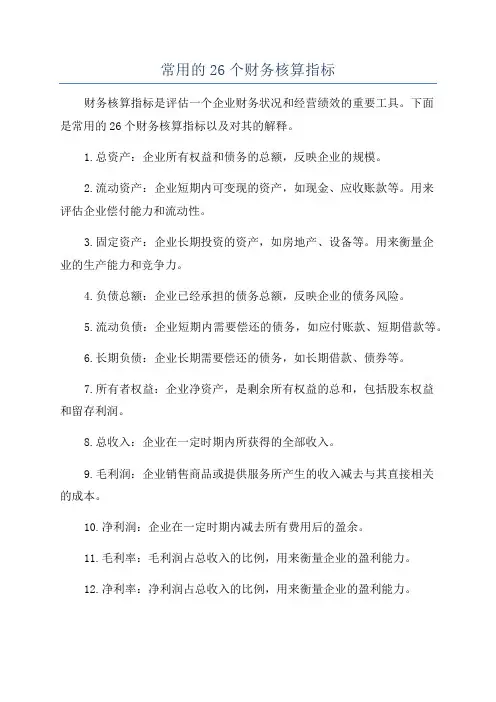 常用的26个财务核算指标